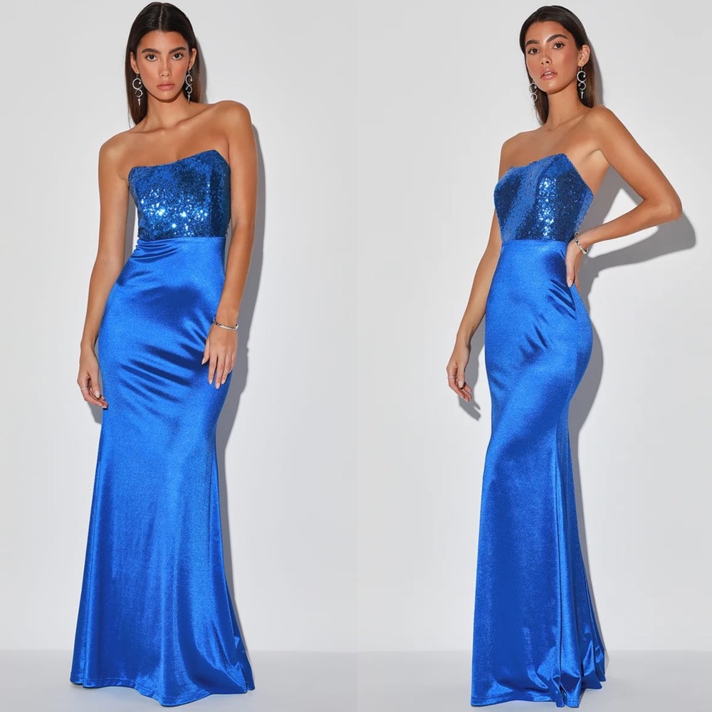 NWT - Lulu's - Blue Sequin Strapless Dress - Small